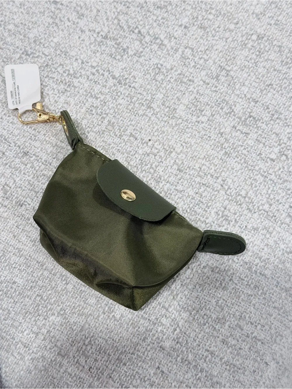 Olive Green Compact Nylon Coin Pouch with Gold Hardware